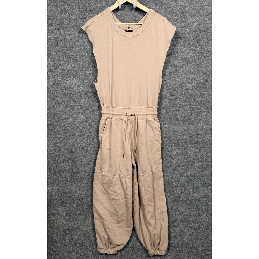 FP Movement Womens  Size XS Jumpsuit Beige Cotton Keyhole Drawstring Pockets